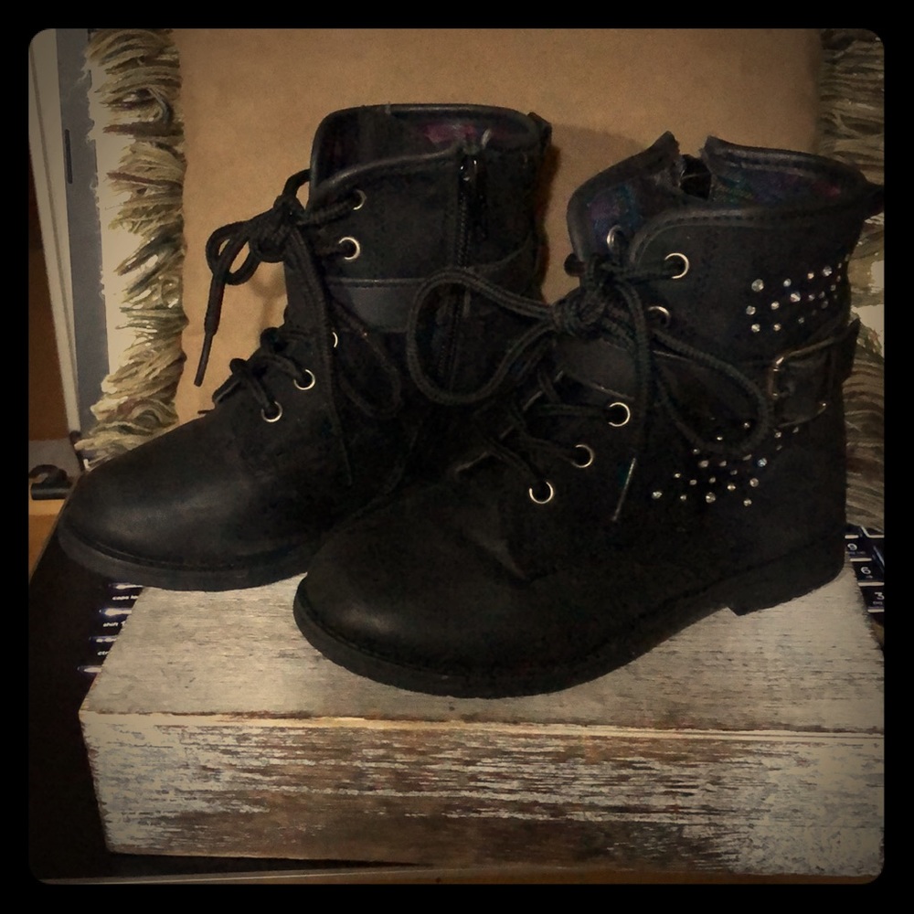 Little girls Toddler black combat boots